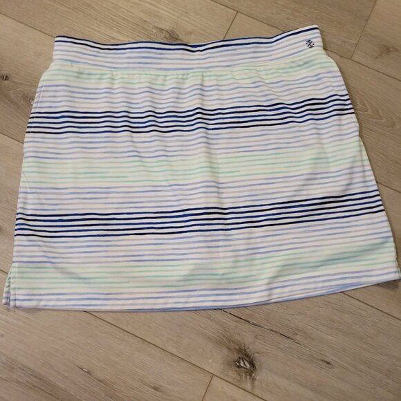 Womes White Blue Green Striped IZOD Golf Skirt Short Skort Sz Large - Picture 1 of 4